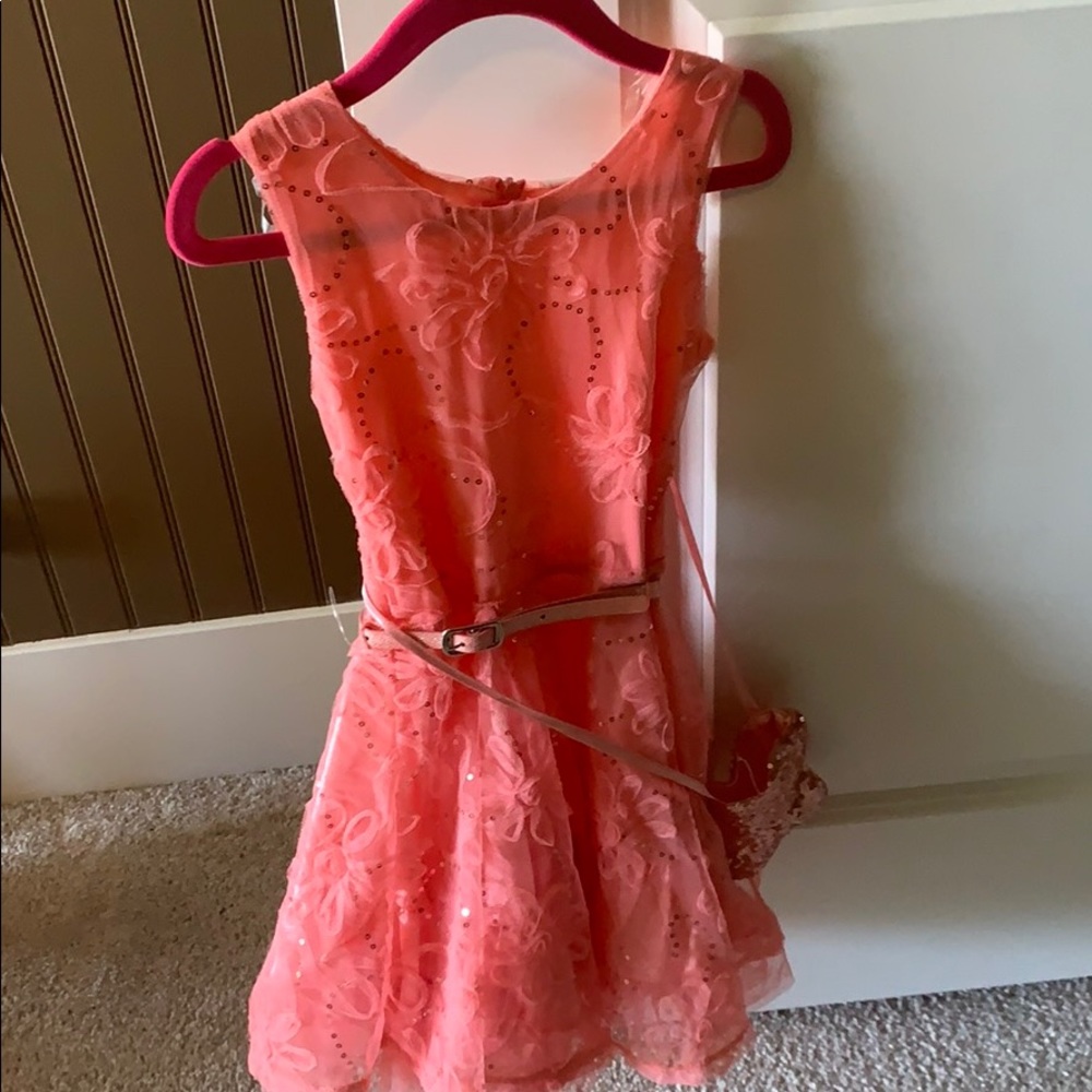 Coral dress with flowers